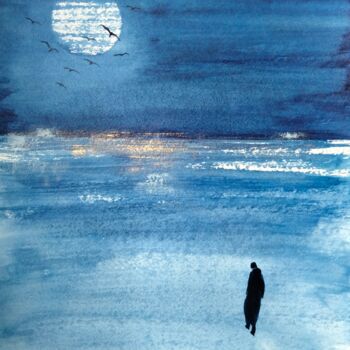 Painting titled "Sunset in the Blue" by Claudine Sieurin, Original Artwork, Ink