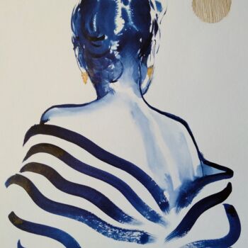 Painting titled "Blue Dress" by Claudine Sieurin, Original Artwork, Ink