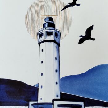 Painting titled "Le phare de La Hève" by Claudine Sieurin, Original Artwork, Ink