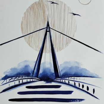 Painting titled "Passerelle" by Claudine Sieurin, Original Artwork, Ink