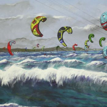 Картина под названием "Kitesurfers à St Mi…" - Claudine Viégas, Подлинное произведение искусства