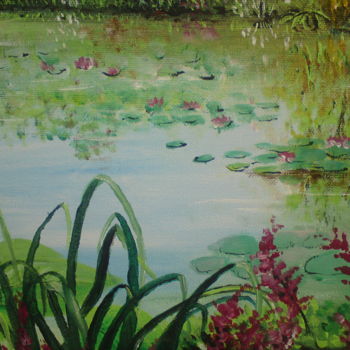 Painting titled "reflet au bassin 2" by Claudine Viégas, Original Artwork, Oil