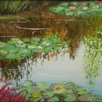 Painting titled "reflet au bassin" by Claudine Viégas, Original Artwork