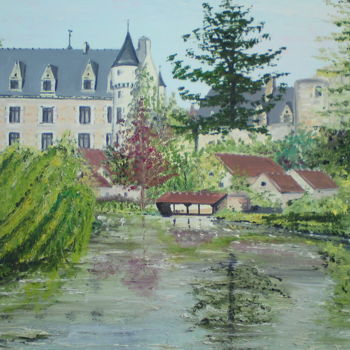Malerei mit dem Titel "Chateau de Montrésor" von Claudine Viégas, Original-Kunstwerk, Öl