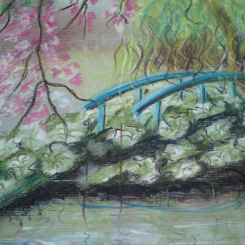 Painting titled "Le pont Japonais" by Claudine Viégas, Original Artwork, Oil