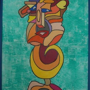 Painting titled "le penseur" by Claudine Leroy, Original Artwork, Acrylic