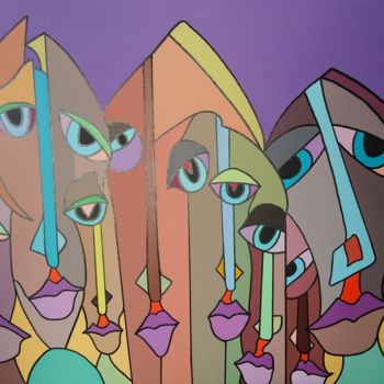 Painting titled "famille" by Claudine Leroy, Original Artwork, Acrylic