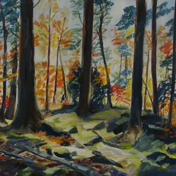Painting titled "Forêt" by Claudine Pochat, Original Artwork, Gouache