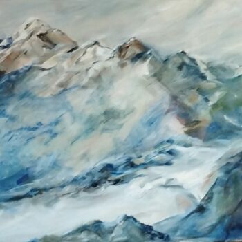 Painting titled "Montagne bleue" by Claudine Pochat, Original Artwork, Oil