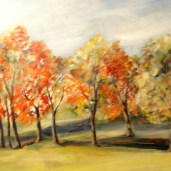 Painting titled "Automne" by Claudine Pochat, Original Artwork, Oil