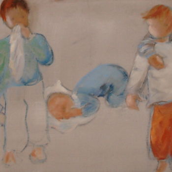 Painting titled "Les enfants" by Claudine Pochat, Original Artwork, Oil