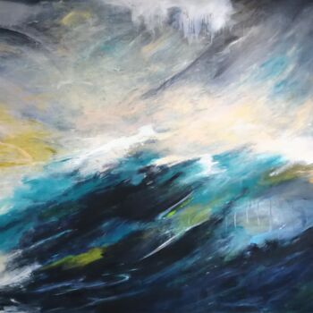 Painting titled "Tempête sur la mer,…" by Claudine Roques Ayache, Original Artwork, Acrylic Mounted on Wood Stretcher frame