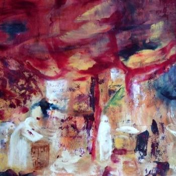 Malarstwo zatytułowany „scène de marché au…” autorstwa Claudine Roques Ayache, Oryginalna praca, Olej