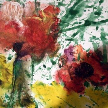 Ζωγραφική με τίτλο "jeu de fleurs 1" από Claudine Roques Ayache, Αυθεντικά έργα τέχνης, Λάδι
