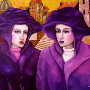 Malerei mit dem Titel "2 girls in Geneva" von Claudio Barbosa, Original-Kunstwerk