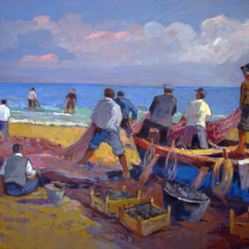 Pittura intitolato "Tempo per la pesca" da Claudio Domenici, Opera d'arte originale, Olio