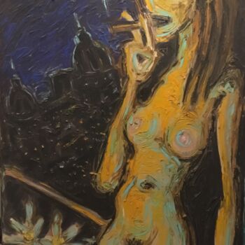 Pittura intitolato "Donna alla finestra" da Claudio Lorenzini, Opera d'arte originale, Olio