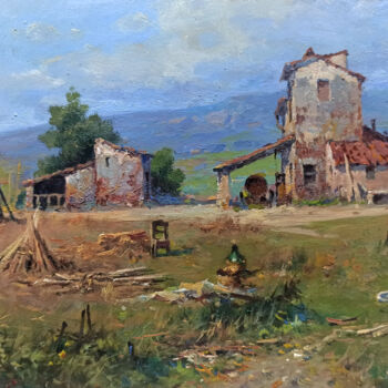 Pittura intitolato "Farmhouse with shea…" da Claudio Pallini, Opera d'arte originale, Olio Montato su Altro pannello rigido