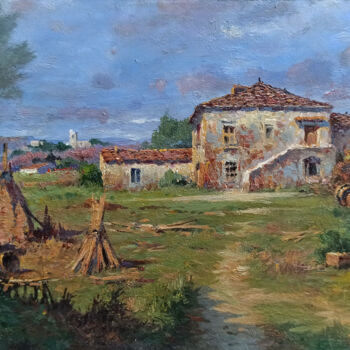 Painting titled "Quit country farmho…" by Claudio Pallini, Original Artwork, Oil Mounted on Other rigid panel