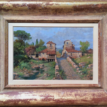 Painting titled "Borgo Toscano - Tus…" by Claudio Pallini, Original Artwork, Oil Mounted on Other rigid panel