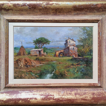 Peinture intitulée "Farmhouse in summer…" par Claudio Pallini, Œuvre d'art originale, Huile Monté sur Autre panneau rigide