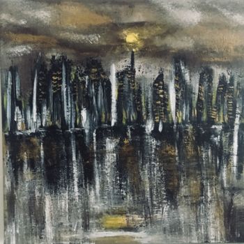 Painting titled "Ville sombre" by Claudio Buzetti, Original Artwork, Acrylic