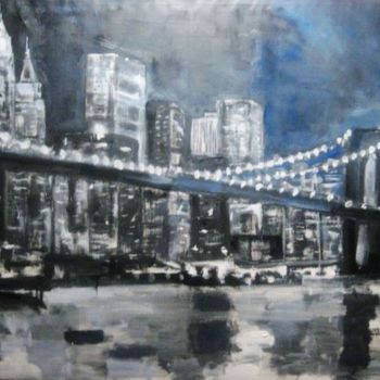 Painting titled "il-ponte-di-brookly…" by Claudio Fornas, Original Artwork, Oil