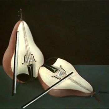 Pittura intitolato "Due mezze pere viol…" da Claudio Guasti, Opera d'arte originale