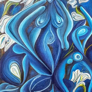 Peinture intitulée "La femme en bleu" par Claudy Thiry, Œuvre d'art originale
