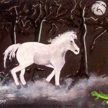 Painting titled "Cheval de lune" by Claudy, Original Artwork, Watercolor