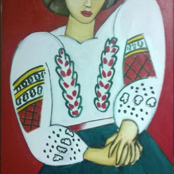 Pintura intitulada "Mulher com blusa ru…" por Claudyo Casares, Obras de arte originais, Acrílico