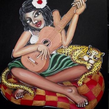 Pintura intitulada "Mulher e a Gatonça" por Claudyo Casares, Obras de arte originais, Acrílico