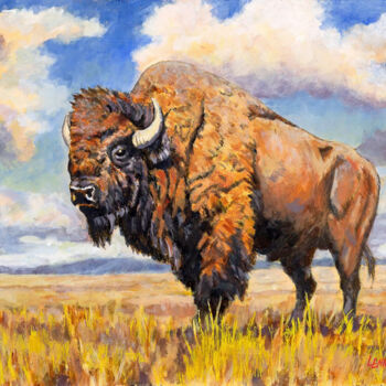 Painting titled "Grasslands Giant" by Clayt Lennox, Original Artwork, Acrylic Mounted on Wood Panel