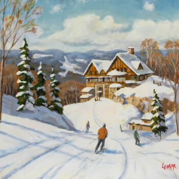 Malerei mit dem Titel "Skiers Bliss" von Clayt Lennox, Original-Kunstwerk, Acryl Auf Andere starre Platte montiert