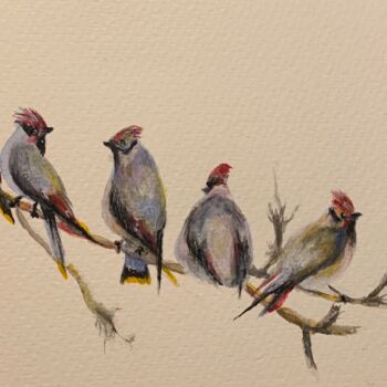Painting titled "Birds on tree" by Clea Burger, Original Artwork, Watercolor