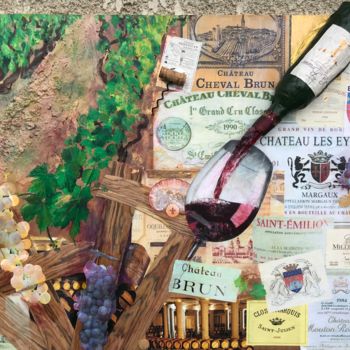Malerei mit dem Titel "Vin de Bordeaux" von Clémence Leveugle, Original-Kunstwerk, Collagen Auf Keilrahmen aus Holz montiert