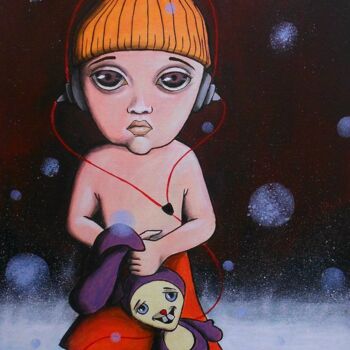 Картина под названием "The Baby" - Clecio, Подлинное произведение искусства, Акрил Установлен на Деревянная рама для носилок