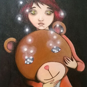 Painting titled "Balloon Bear" by Clecio, Original Artwork, Acrylic Mounted on Wood Stretcher frame