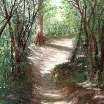 Painting titled "Chemin en sous-bois" by Cécile Ledoux, Original Artwork