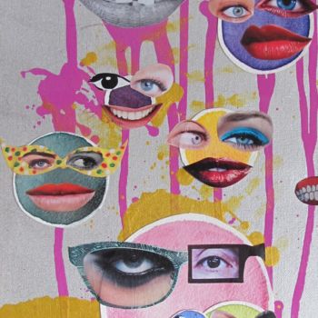 Collages intitolato "Tu souris torve 1" da Clémence Bedu, Opera d'arte originale, Acrilico