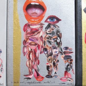 Collagen mit dem Titel "Triptyque "Parle mo…" von Clémence Bedu, Original-Kunstwerk, Acryl