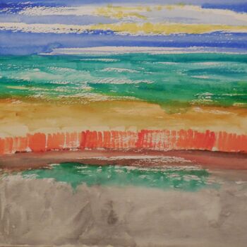 Painting titled "Plage" by Clémence C., Original Artwork, Watercolor