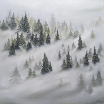 Painting titled "Brume épaisse" by Clemence Pressac, Original Artwork, Oil Mounted on Wood Stretcher frame