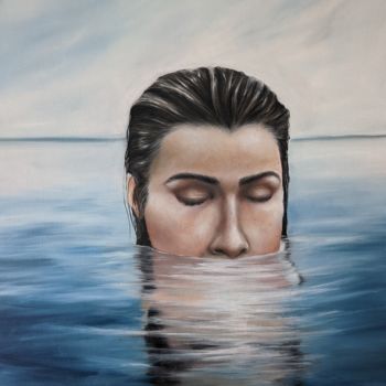 Painting titled "Submergé" by Clemence Pressac, Original Artwork, Oil Mounted on Wood Stretcher frame