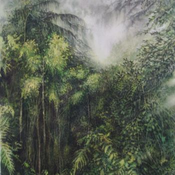 Painting titled "Forêt humide 1" by Clémence Wach, Original Artwork, Watercolor