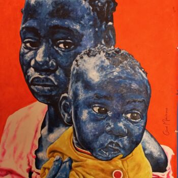 Peinture intitulée ""Mother and Child"" par Clement Mohale, Œuvre d'art originale, Huile