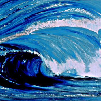Pittura intitolato "Big Blue Sea Wave" da Clement Tsang, Opera d'arte originale, Olio