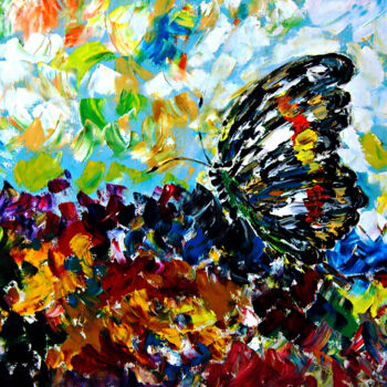 Peinture intitulée "Colourful Butterfly…" par Clement Tsang, Œuvre d'art originale, Huile