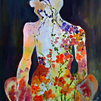 Schilderij getiteld "O-The Nude in Back" door Clement Tsang, Origineel Kunstwerk, Olie