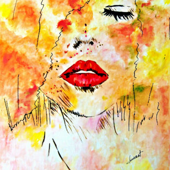 Картина под названием "O-Beautiful Lady wi…" - Clement Tsang, Подлинное произведение искусства, Масло